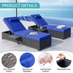 GAOMON Outdoor PE Wicker Chaise Lounge Chairs Set of 2 Patio Brown Rattan Reclining Chair Adjustable Backrest Pool Sunbathing Recliners with Cushion Cover, Navy