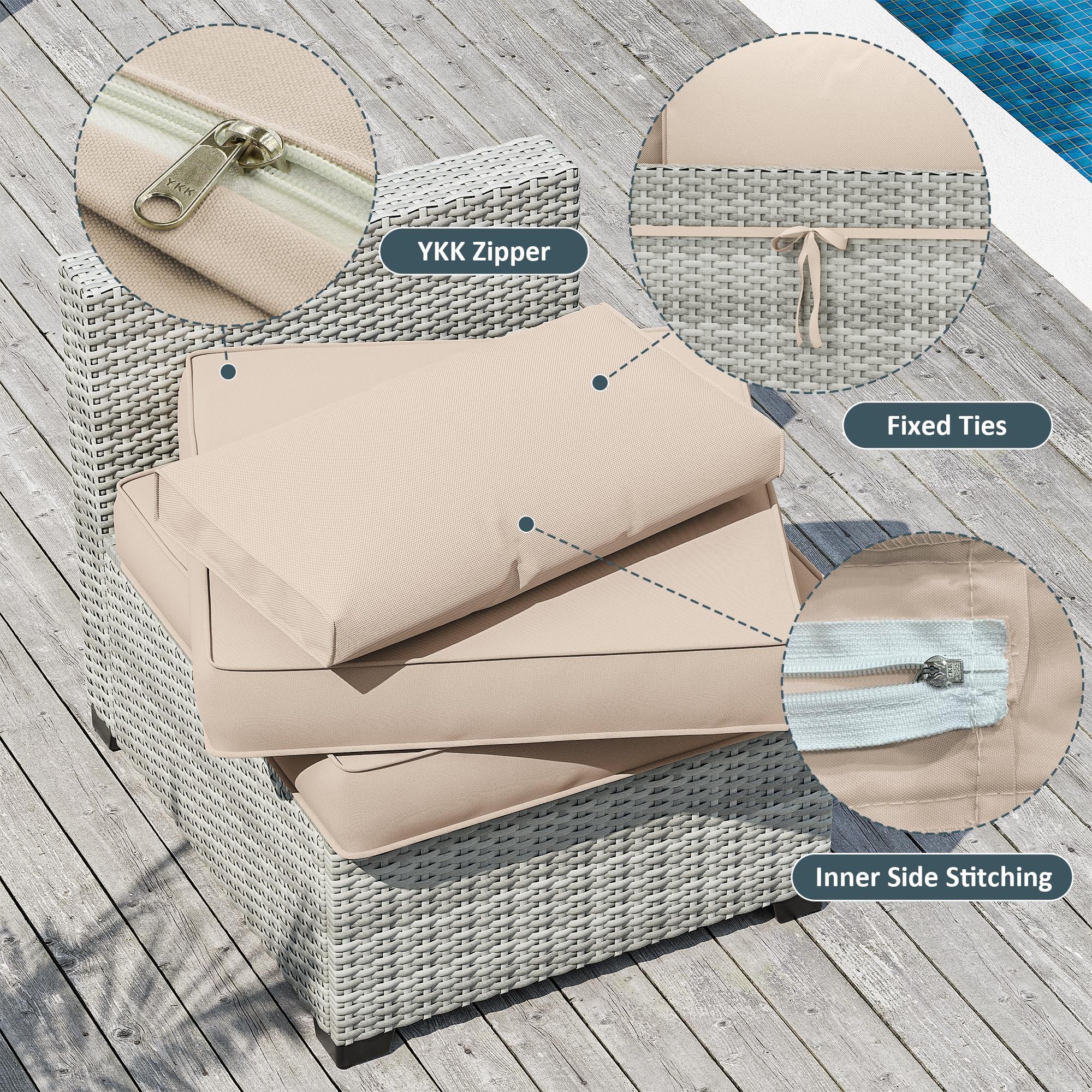 Pakunoda 9 Pack Patio Cushion Covers Outdoor Patio Cushions Covers Replacement Waterproof with Zipper for 5 Pcs Patio Furniture Set, Covers Only,Sand