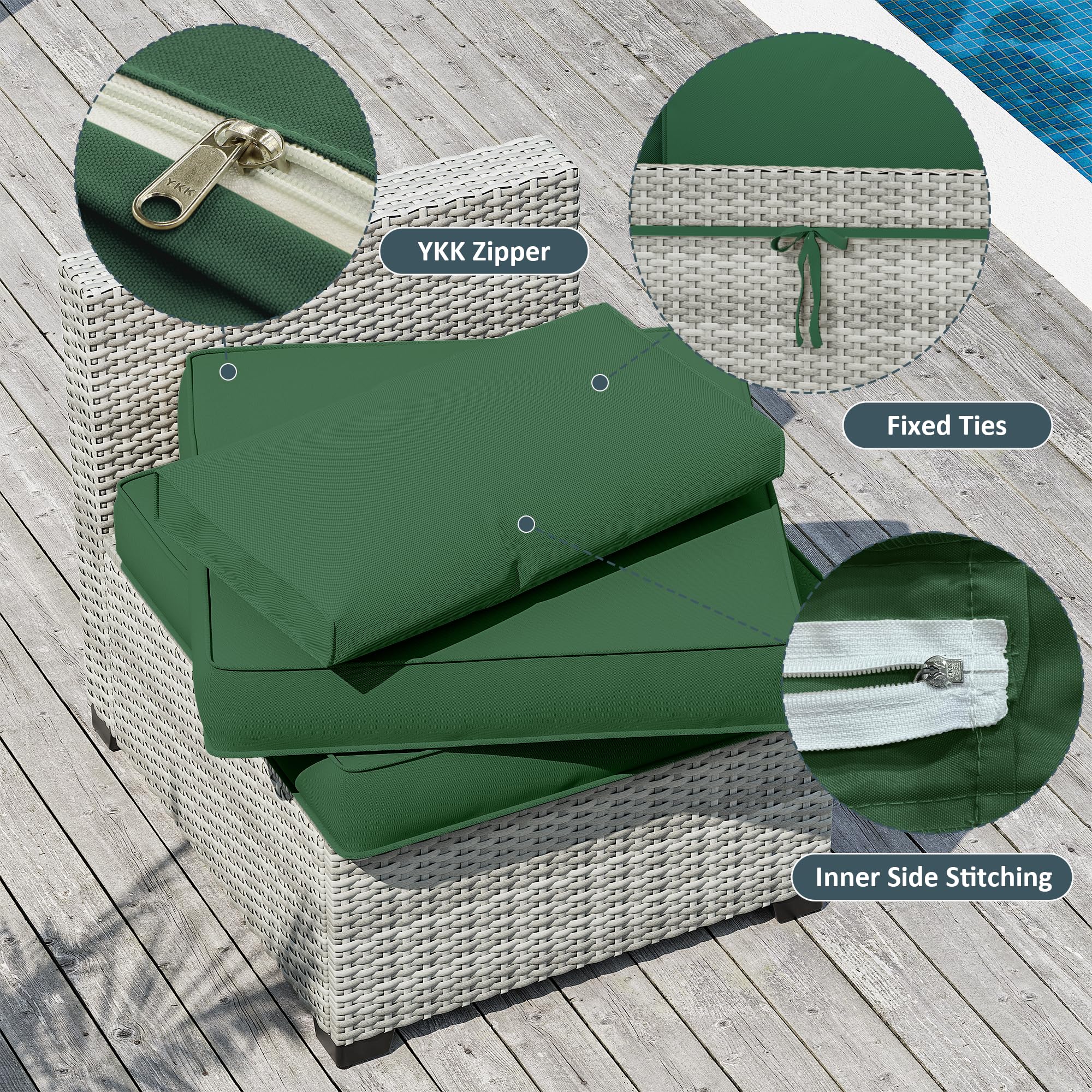 Pakunoda 9 Pack Patio Cushion Covers Outdoor Patio Cushions Covers Replacement Waterproof with Zipper for 5 Pcs Patio Furniture Set, Covers Only,Green