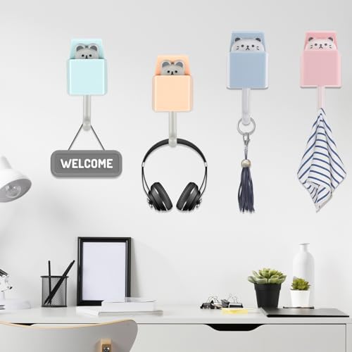 WY LIGHTING LEVEL 2Pcs Cute Cat Hook Creative Self-Adhesive Coat Hook Heavy Duty Wall Mounted Hook Room Decor Wall Hooks Utility Animal Hook for Keys Bag Scarf Hat Towel Key Holder Hanging Decoration