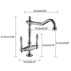 VVQQFGXN Kitchen Sink Faucet for Bar Farmhouse Commercial, Bath Kitchen Brushed Nickle Dual Handle Kitchen Basin Faucets, Deck Mounted Hot & Cold Water Mixer Basin Sink Taps(Chrome)