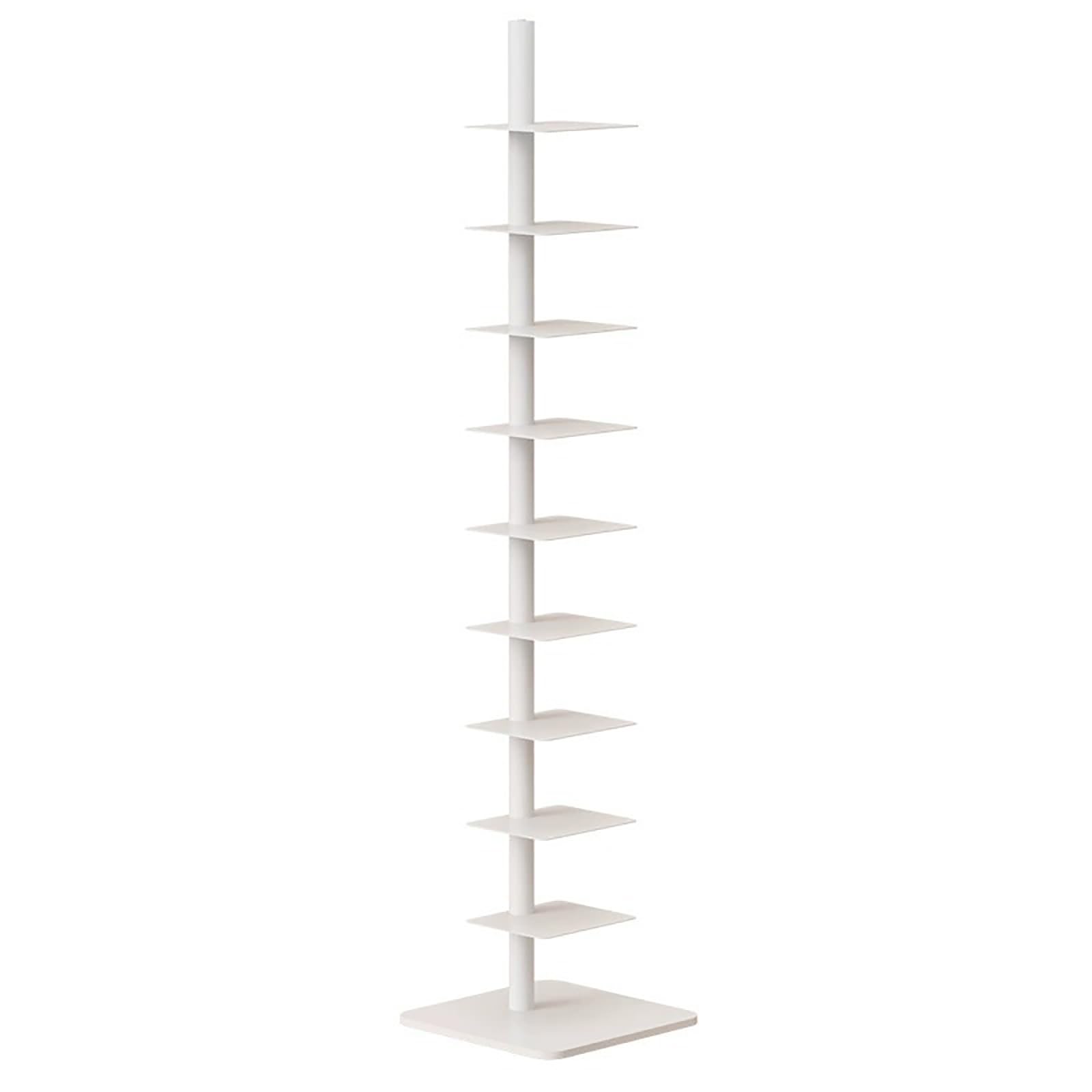 9-Tier Spine Bookshelf, Metal Bookcase, Vertical Spine Book Tower, Tall Narrow Ladder Book Shelf, Corner Shelf for Small Space, Multipurpose Storage Rack Display Book Shelf for Home Office(White)