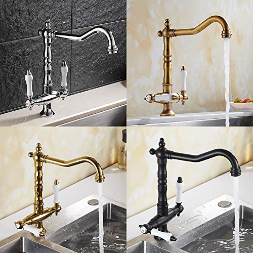 VVQQFGXN Kitchen Sink Faucet for Bar Farmhouse Commercial, Bath Kitchen Brushed Nickle Dual Handle Kitchen Basin Faucets, Deck Mounted Hot & Cold Water Mixer Basin Sink Taps(Chrome)