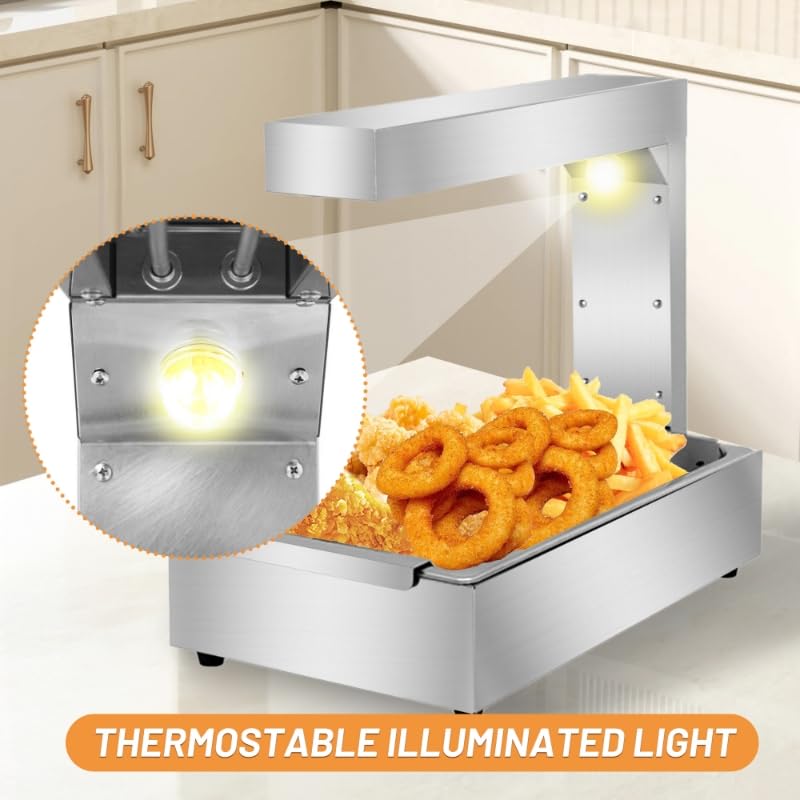 Auveach 15L French Fry Food Warmer, Commercial Food Warmer with Heat Lamp, Stainless Steel Warming Cabinet Station, Fastfood Restaurant Snack Bar Buffet Supplies for Chips Fried Chicken Roast Meat