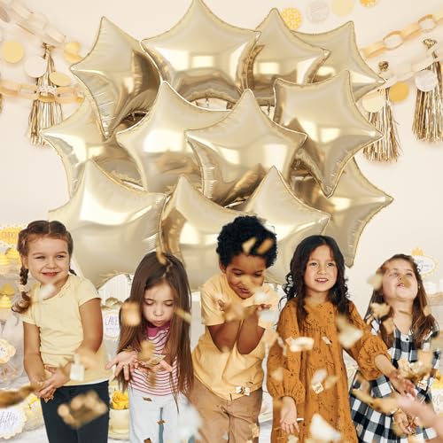 Champagne Gold Star Balloons,12Pcs Light Gold Silver Star Shaped Foil Balloons,18Inch Large Gold Helium Mylar Balloon for Birthday Baby Shower Anniversary Wedding Party Decorations