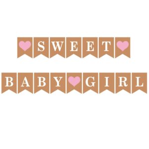 Sweet Baby Girl Banner Baby Girl Shower Banner Baby Girl Shower Sign Baby Shower Banner for Girl for Baby Girl Shower Decor Rustic Baby Shower Decorations Girl Pink Baby Shower Decorations