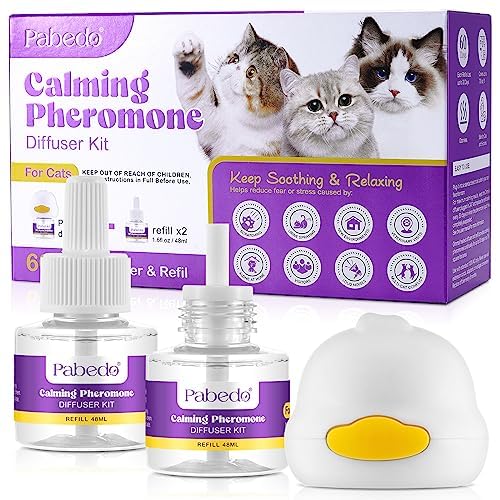 NATURE ZIRAN Cat Pheromones Calming Diffuser, 2 in 1 Cat Calming Starter Kit (Diffuser Head + 2pcs 48ml Vial) for 60 Days Use, Enhanced Cat Calming Diffuser Kit for Cat Anxiety Relief