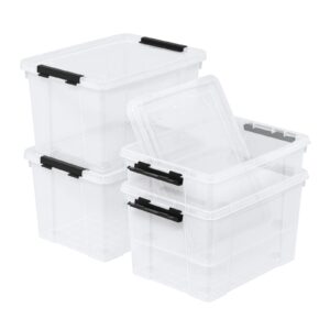 yesdate 4 pack 22 quart latch box, clear home organization containers bin with lid, buckle up storage box set