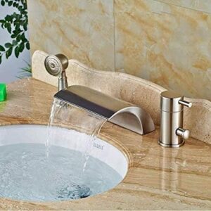 Kitchen Taps Kitchen Tap Faucet Contemporary Brushed Nickel Bathtub Faucet 3Pcs Deck Mounted Mixer Tap