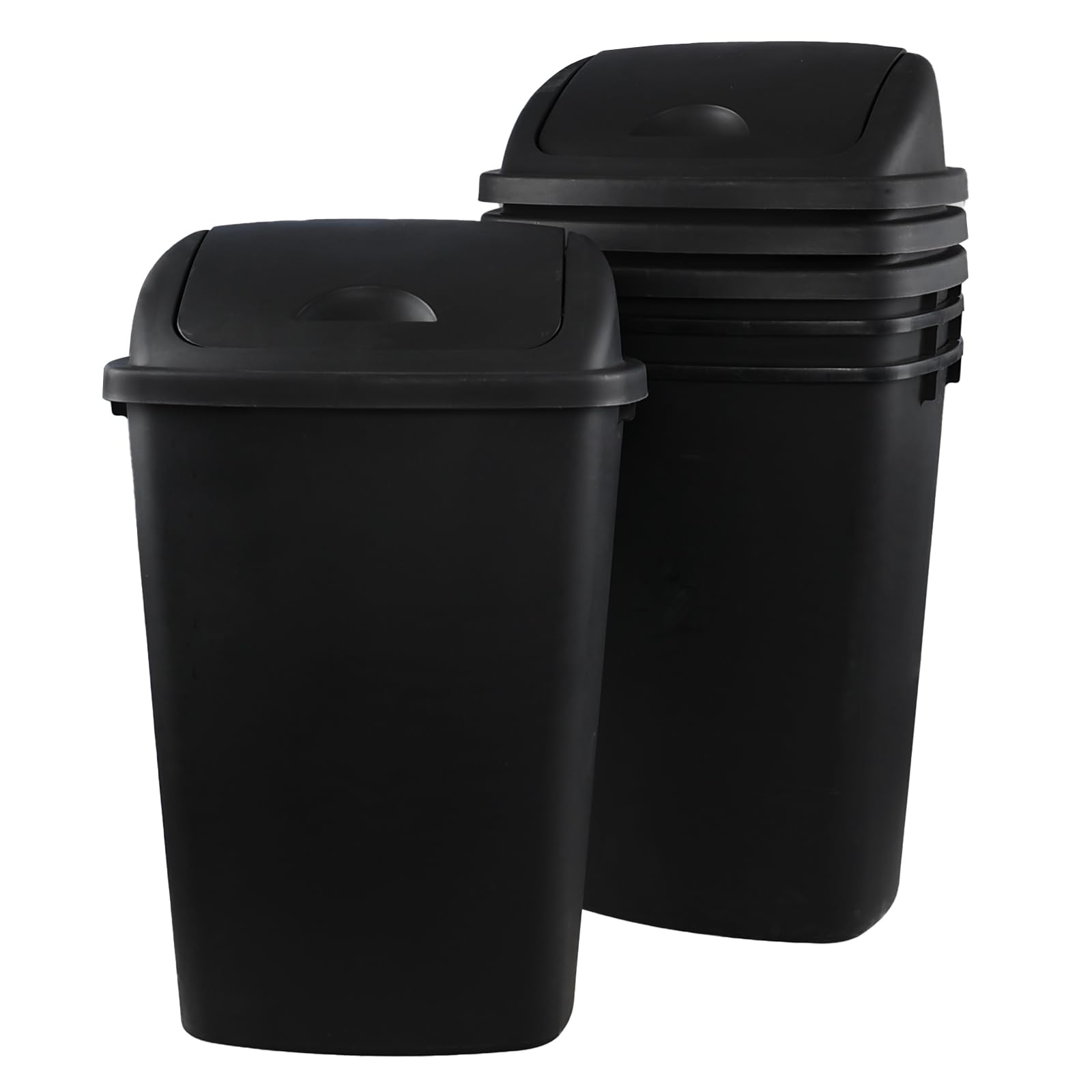 Xyskin 13 Gallon Kitchen Swing Top Garbage Can, 4-Pack Plastic Trash Can, Black