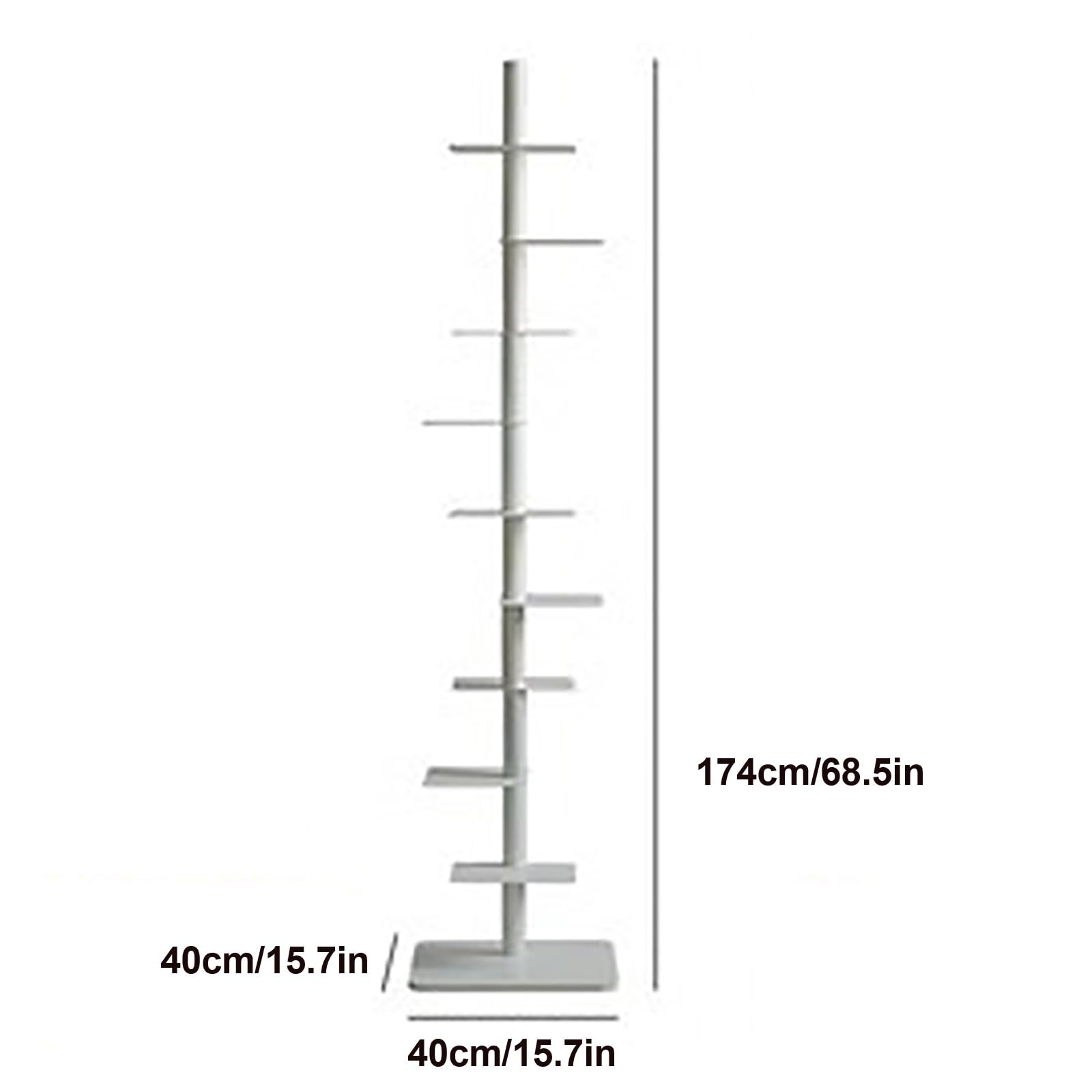 9-Tier Spine Bookshelf, Metal Bookcase, Vertical Spine Book Tower, Tall Narrow Ladder Book Shelf, Corner Shelf for Small Space, Multipurpose Storage Rack Display Book Shelf for Home Office(White)