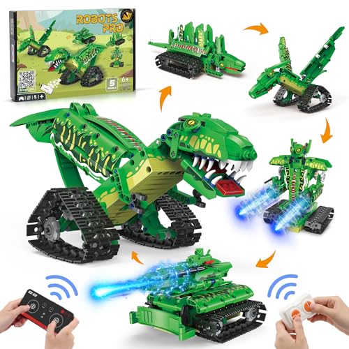 AKWME RC Robot Building Set - 5 in1 T. rex Toy with APP or Remote Control, DIY Engineering Robotics/Mech Dinosaur/Dragon Warrior/Pterosaur/Stegosaurus STEM Birthday Gifts for Kids 6-12 Years Old