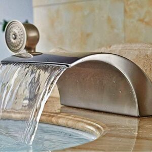 Kitchen Taps Kitchen Tap Faucet Contemporary Brushed Nickel Bathtub Faucet 3Pcs Deck Mounted Mixer Tap