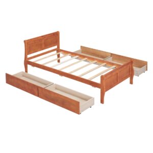 Twin Size Platform Bed with 4 Drawers, Solid Wood Platform Bed Frame with Streamlined Headboard & Footboard, Sturdy Mattress Foundation with Slats Support for Living Room Bedroom Office, Espresso