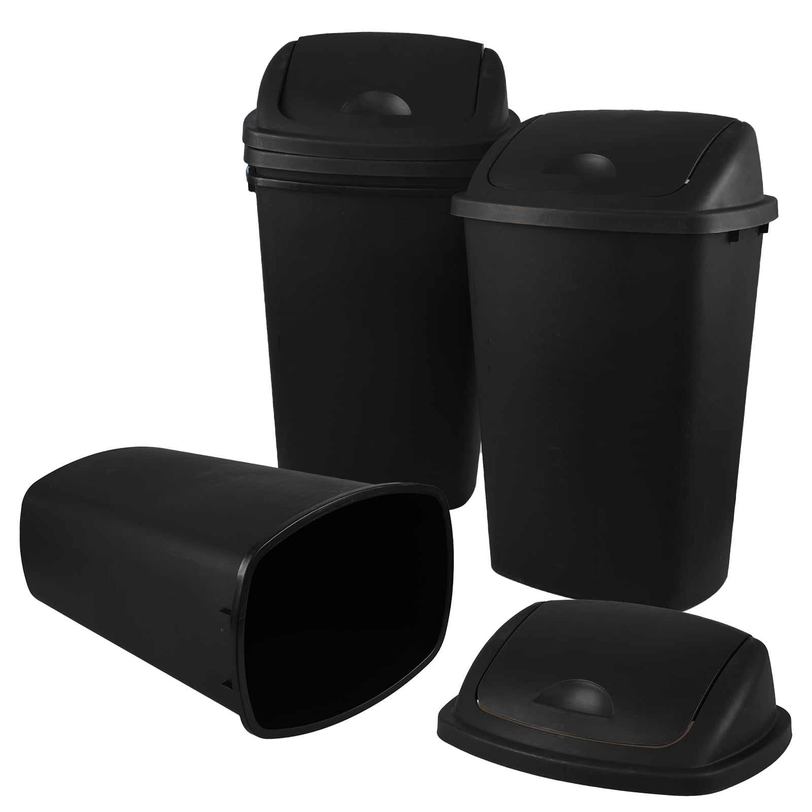 Xyskin 13 Gallon Kitchen Swing Top Garbage Can, 4-Pack Plastic Trash Can, Black