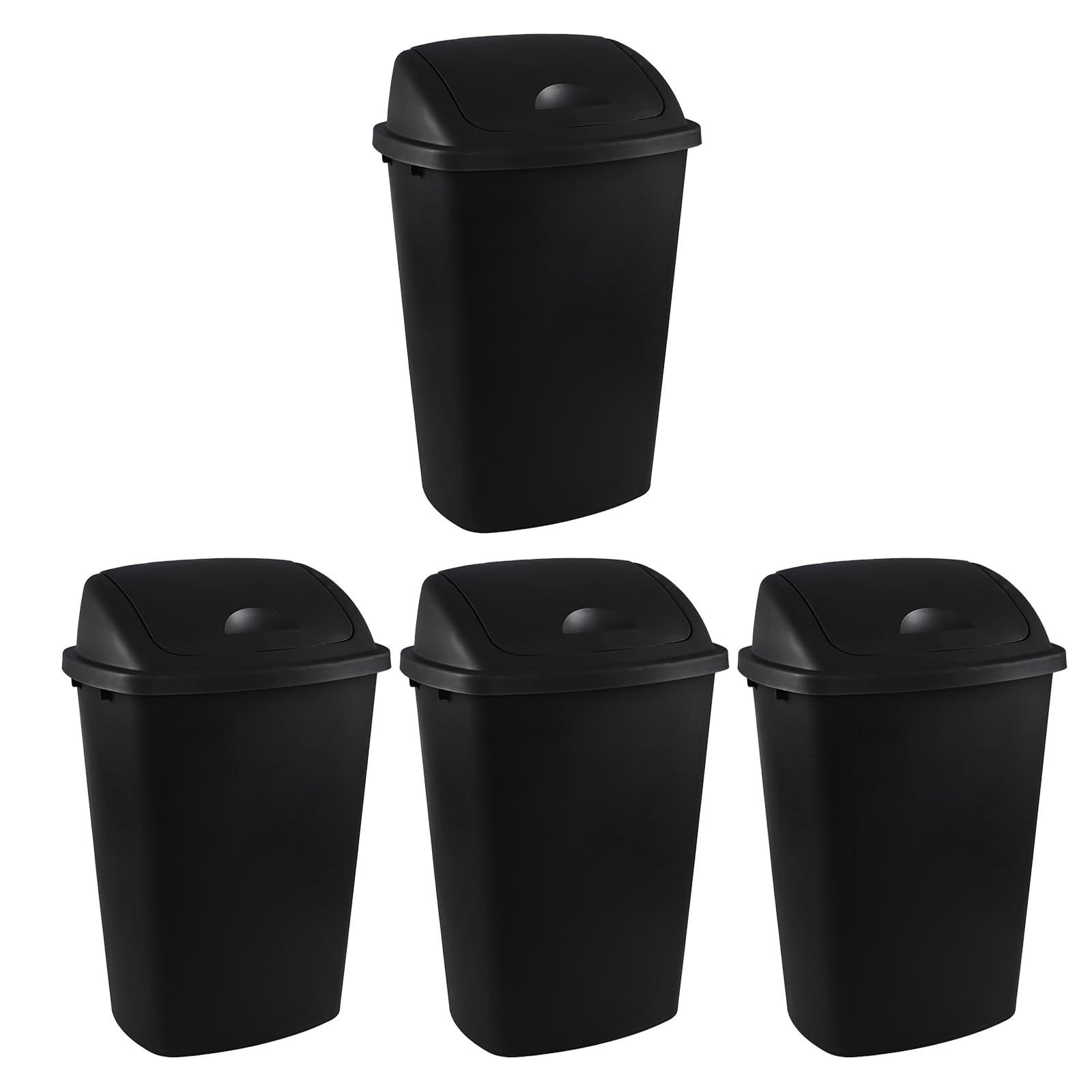 Xyskin 13 Gallon Kitchen Swing Top Garbage Can, 4-Pack Plastic Trash Can, Black