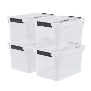 cinkyou 5 l clear plastic storage box with handle and lid, plastic latching container bins, 4 pack