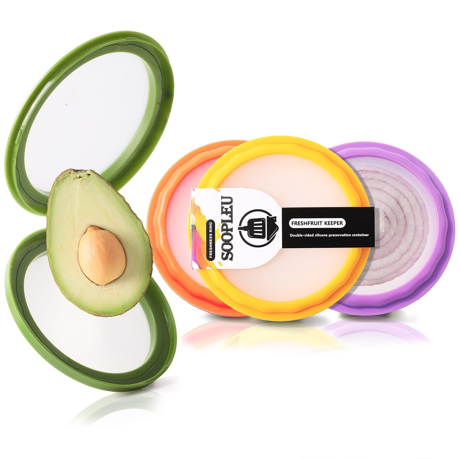 SOOPLEU Avocado Saver and Tomato Holder - Set of 4 Reusable Storage Containers for Fridge - Ideal for Garlic, Onions, Lemons, and Potatoes