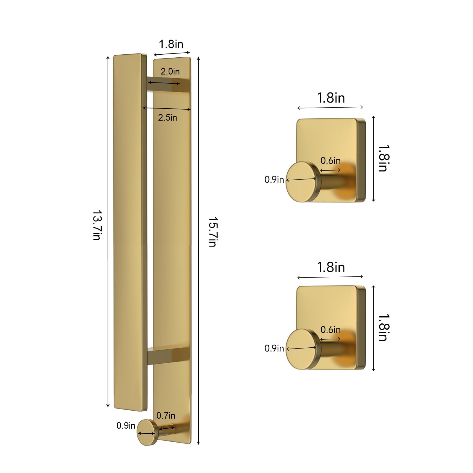 Towel Bars 304 Stainless Steel Towel Holder Self Adhesive Towel Rod with 2-Pieces Hook for Kitchen and Bathroom Accessory Kit-No Drilling (Gold, 15.5 INches)