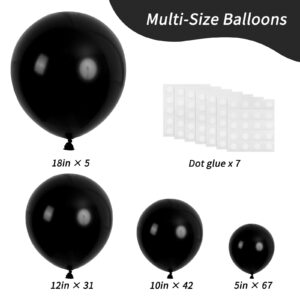 RUBFAC 145pcs Black Balloons Latex Balloons 18 12 10 5 Inch Party Balloon Kit Different Sizes for Birthday Party Wedding Balloon Graduation Baby Shower Decoration