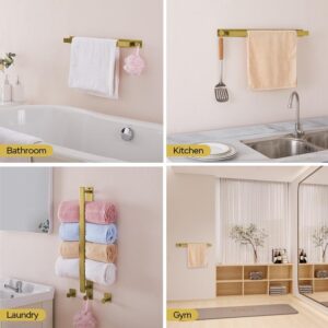 Towel Bars 304 Stainless Steel Towel Holder Self Adhesive Towel Rod with 2-Pieces Hook for Kitchen and Bathroom Accessory Kit-No Drilling (Gold, 15.5 INches)