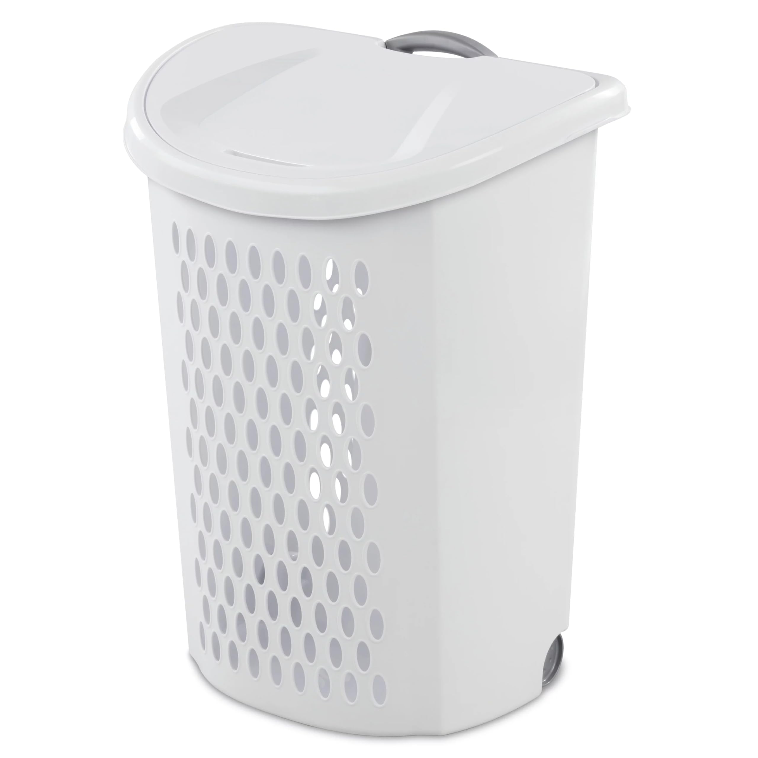 BHCHA Ultra Wheeled Design Clothes Laundry Basket, 135 Liter （20 1/8" x 15 3/8" x 26 3/4"）Capacity, Laundry Hamper White Lid & Base w/Plastic Handle & Wheels,1-Pack