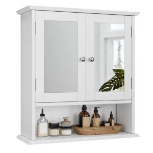 mino kesper bathroom wall cabinet with mirror, white bathroom cabinet with 2 doors and adjustable shelf, wall mounted, 21.5" w x 7.8" d x 23.6" h