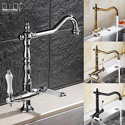 VVQQFGXN Kitchen Sink Faucet for Bar Farmhouse Commercial, Bath Kitchen Brushed Nickle Dual Handle Kitchen Basin Faucets, Deck Mounted Hot & Cold Water Mixer Basin Sink Taps(Chrome)