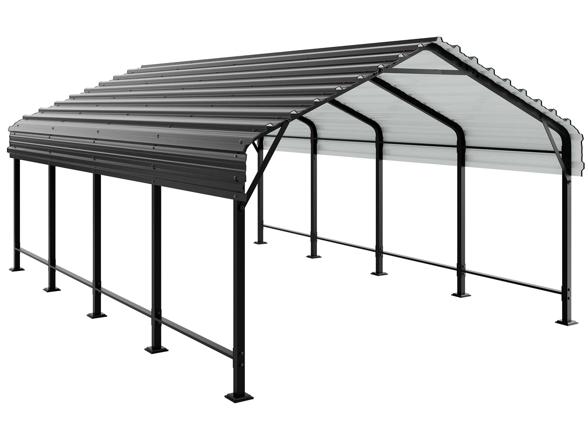 JAMFLY 12X20 FT Carport, Heavy Duty Carport Canopy with Galvanized Steel Roof and Frame, Metal Carport Upgraded Extra Large Garage for Pickup, Boat, Car and Tractors