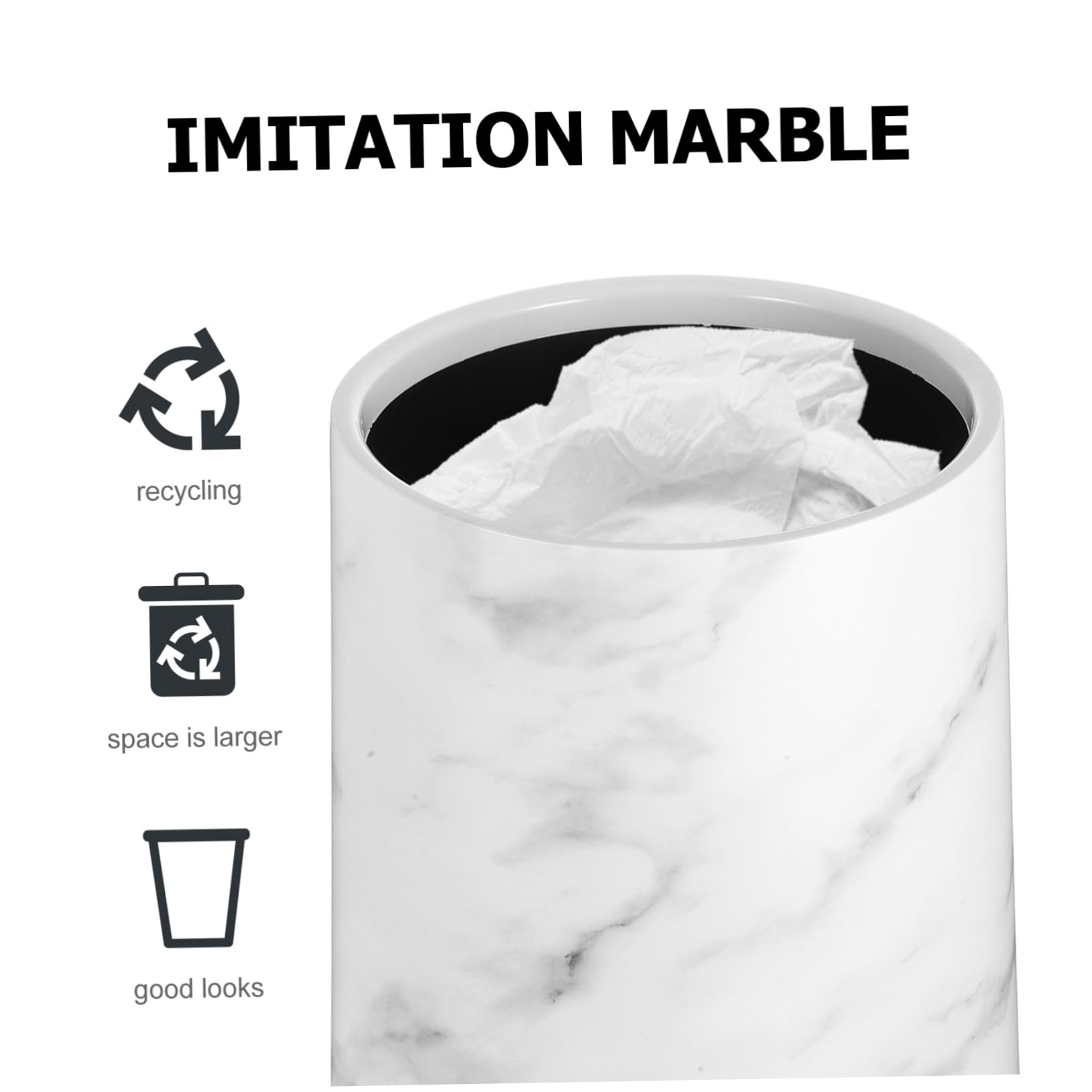 HOLIDYOYO Marble Trash Can Round Garbage Bin 8L Double Layer Waste Basket Container for Kitchen Bathroom Home Office Hotel White