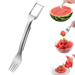 watermelon fork slicer cutter,stainless steel 2 in 1 fruit fork slicer,portable watermelon fork watermelon cutter slicer tool fruit forks slicer for home party camping kitchen gadget(1pack)