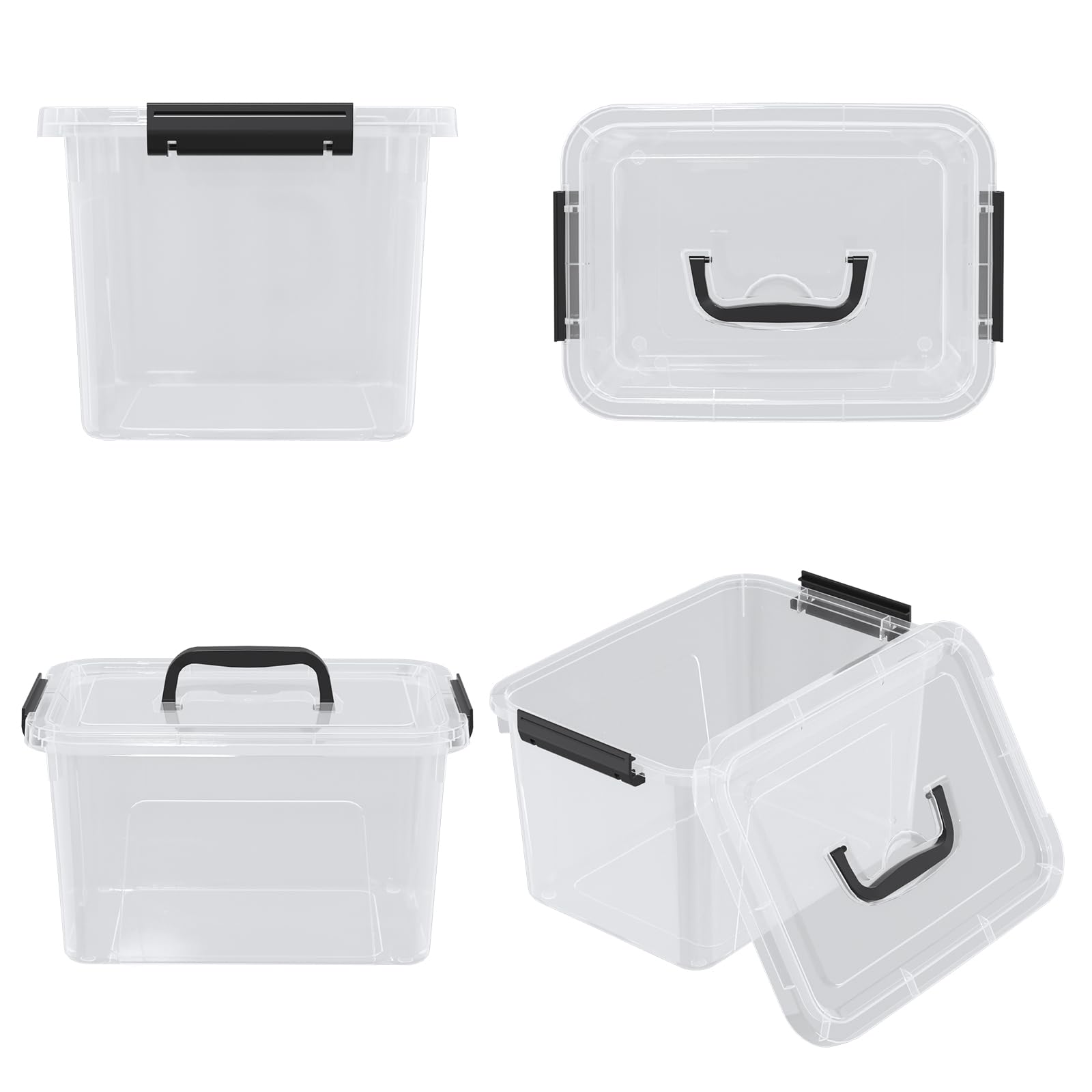 Cinkyou 5 L Clear Plastic Storage Box with Handle and Lid, Plastic Latching Container Bins, 4 Pack