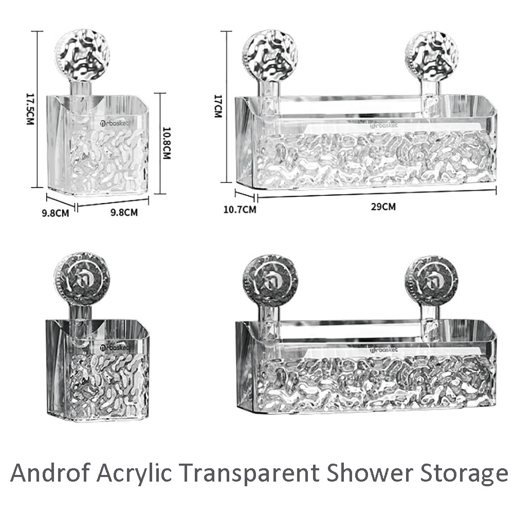 Cenbini Fuxeti Suction Cup Shelf, Light Luxury Style Punch-Free Storage Rack, Androf Acrylic Transparent Shower Storage (Transparent Color, Small:98 * 98 * 108mm/3.86 * 3.86 * 4.25in)