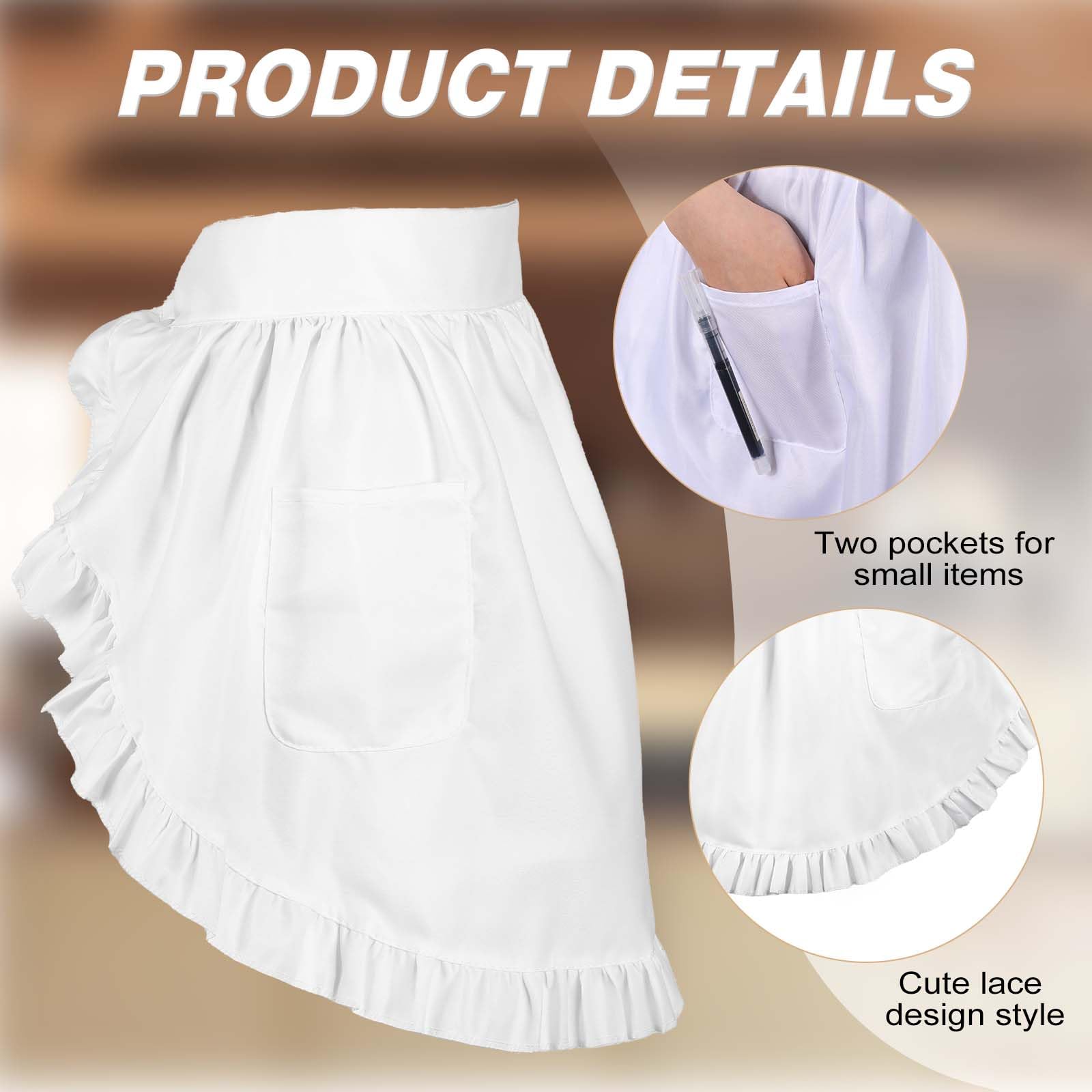 Abeillo Women's Waist Apron with 2 Pockets, Server Apron, White Apron for Women, Waitress Apron for Kitchen Cooking Restaurant Bistro Coffee Shop