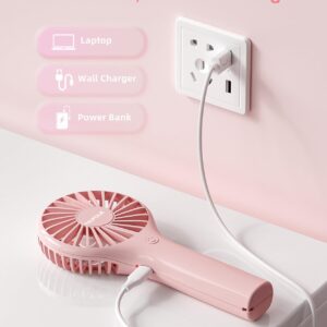 TriPole Portable Fan Handheld Fan Mini Personal Fan 3 Speeds, Powerful Little Battery Hand Held Fan for Travel Trip Outdoor Concerts, Cute Small Rechargeable Lash Fan for Makeup Skincare Drying, Pink