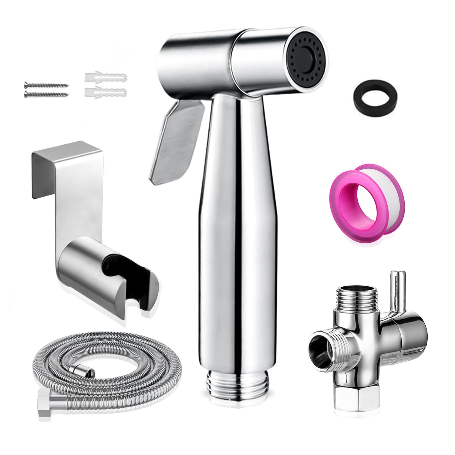 Handheld Bidet Sprayer for Toilet - Stainless Steel Portable Bathroom Bidet Jet Sprayer Set with Water Pressure Control - Cloth Diaper Sprayer for Baby Feminine Wash, Wall or Toilet Mount