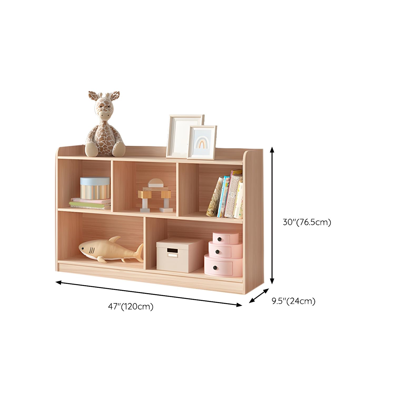 LITFAD Freestanding Kids Bookshelf Nordic Home Kids Storage Cubby Solid Wood Cubby Storage Bookcase Kindergarten Storage Cabinet Modern Display Shelf - Pine 79" L x 9" W x 52" H