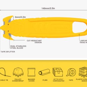 Safety Box Cutter, T TOVIA SK2 Stainless Steel Concealed Blade Package Opener with Tape Splitter for Cartons, Cardboard, Wrap, Straps, Film (5 Pieces - Mix color)