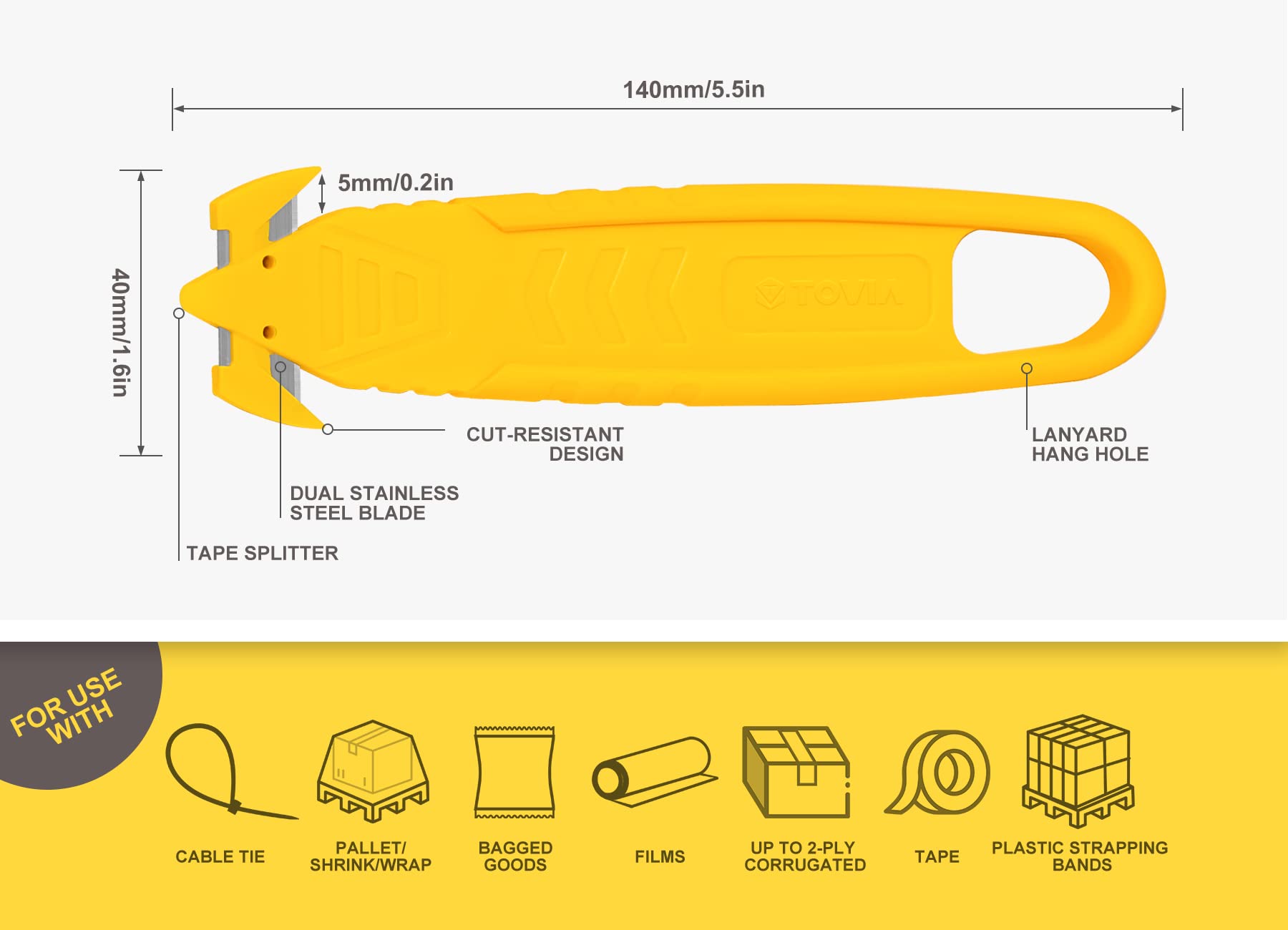 Safety Box Cutter, T TOVIA SK2 Stainless Steel Concealed Blade Package Opener with Tape Splitter for Cartons, Cardboard, Wrap, Straps, Film (5 Pieces - Mix color)