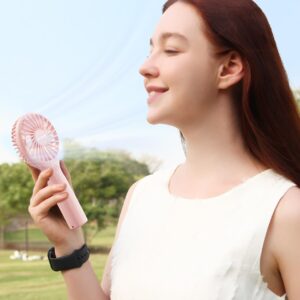 TriPole Portable Fan Handheld Fan Mini Personal Fan 3 Speeds, Powerful Little Battery Hand Held Fan for Travel Trip Outdoor Concerts, Cute Small Rechargeable Lash Fan for Makeup Skincare Drying, Pink