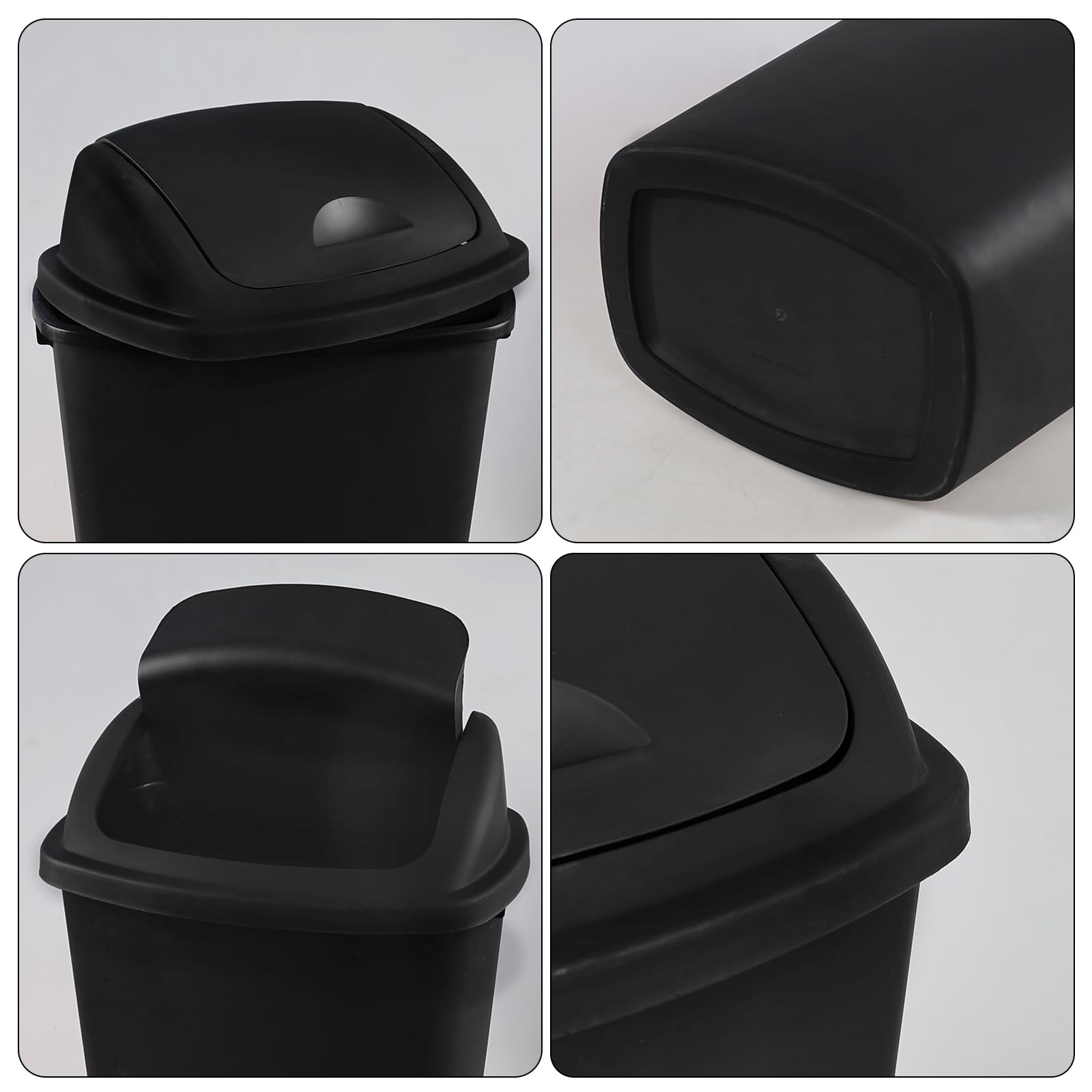 Xyskin 13 Gallon Kitchen Swing Top Garbage Can, 4-Pack Plastic Trash Can, Black