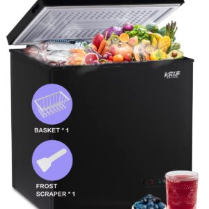 Krib Bling 7.0 Cu.Ft Chest Freezer Two Removable Basket, Deep Compact Freezer with 7 Gears Temperature Control(-4°F to 6.8°F), for House, Kitchen, Garage, Basement, Shop, Black