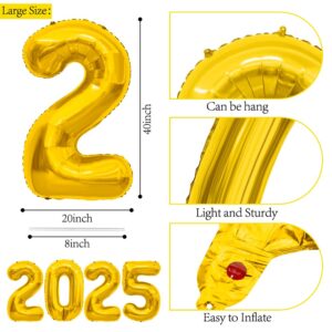 2025 Balloons, 40 Inch Gold Foil Number Balloons, 2025 Balloon Numbers, New Years Decorations 2025 Balloons for Birthday Christmas Anniversary Graduation New Years Eve Party Supplies Decorations