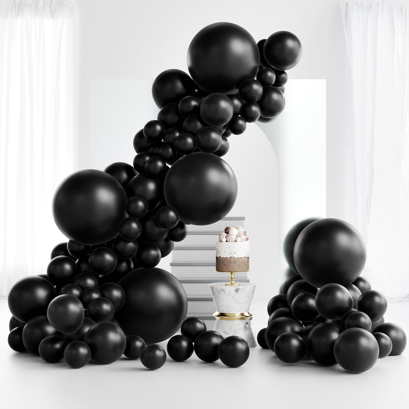 RUBFAC 145pcs Black Balloons Latex Balloons 18 12 10 5 Inch Party Balloon Kit Different Sizes for Birthday Party Wedding Balloon Graduation Baby Shower Decoration