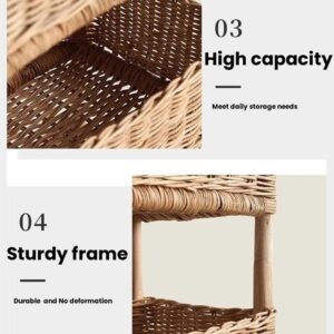 WKSPOO 3-Tier Rattan Storage Rack, Hand-Woven Storage Rack, Vertical Tiered Basket for Living Room, Bedroom, Kitchen, Bathroom(Brown,11.8X7.9X23.6in)