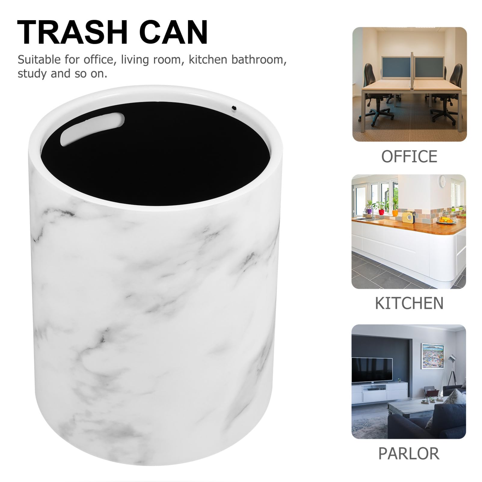 Luxshiny Marble Trash Can, 12L Round Wastebasket Garbage Bin Container Recycle Bin Rubbish Pail for Bathroom Kitchen Bedroo Home Office White