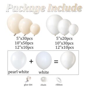 Pearl white Double-Stuffed Balloon Garland Arch Kit,154 Pcs Different Sizes 12/10/5 inch White Sand Cream Balloons For Bridal Shower Birthday Anniversary Wedding Decorations