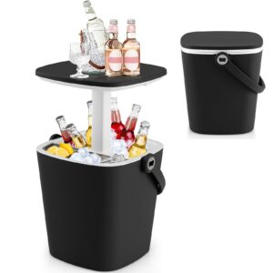 giantex cooler outdoor side table - 4 gallon portable beer wine ice bucket with handle, lift top lid, bottle opener, patio cool bar table for cocktail beach backyard party poolside picnic (black)