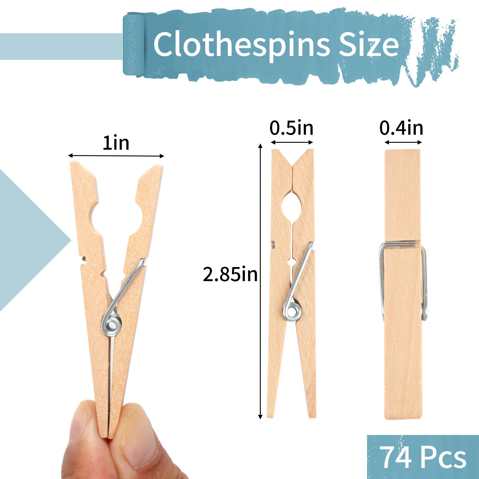 74 Pack Clothes Pins Wooden, 2.85 Inch Clothes Pins, Multi-Purpose Clothespins for Hanging Clothes, Art, Crafts, Photo Displays, Decorations