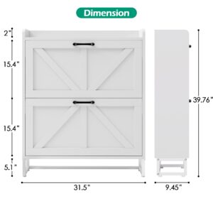 Betterhood Shoe Storage Cabinet with 2 Flip Drawers, Entryway Slim Shoe Rack Cabinet, Freestanding Hidden Shoe Organizer Cabinet with Metal Legs, White